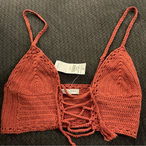New American Eagle Crochet Bra Top Coral XS J7 - Picture 1 of 3